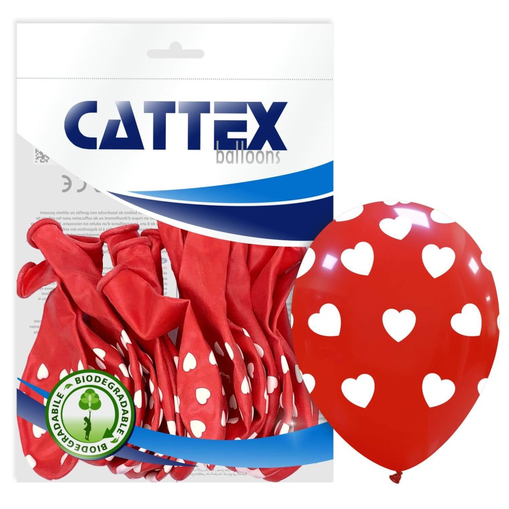 Rund Luftballon | CATTEX | 12'' | große Herzen | 20 Stück