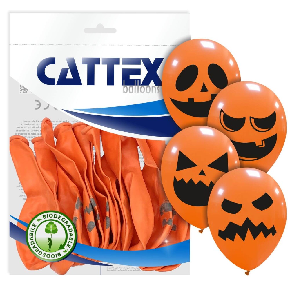 Rund Luftballon | CATTEX | 12'' | Kürbis Gesichter | 20 Stück